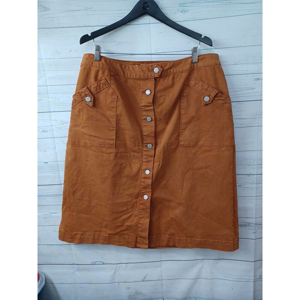 C Est 1946 Denim Skirt Womens Sz 18W Rust Orange Button Up Pockets
